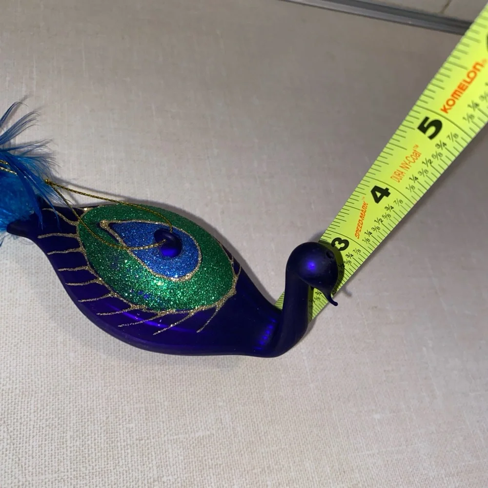 Vintage Peacock Glass Christmas Ornament With‎ Feathers